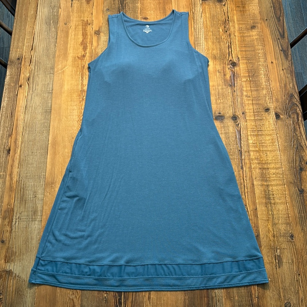 Super soft cotton tank dress with bra shelf and pockets.